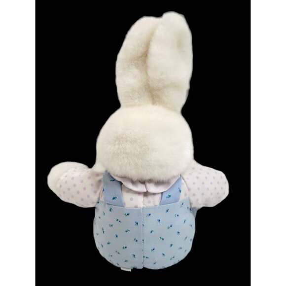 Bunny Rabbit Print Overalls Shirt Plush Stuffed 15" Wired Ears Easter Spring - Picture 3 of 8